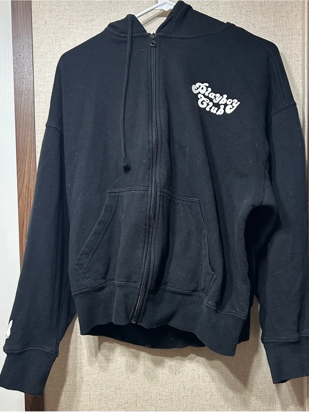 PLAYBOY Black Zip-Up Hoodie with White Logo - Men